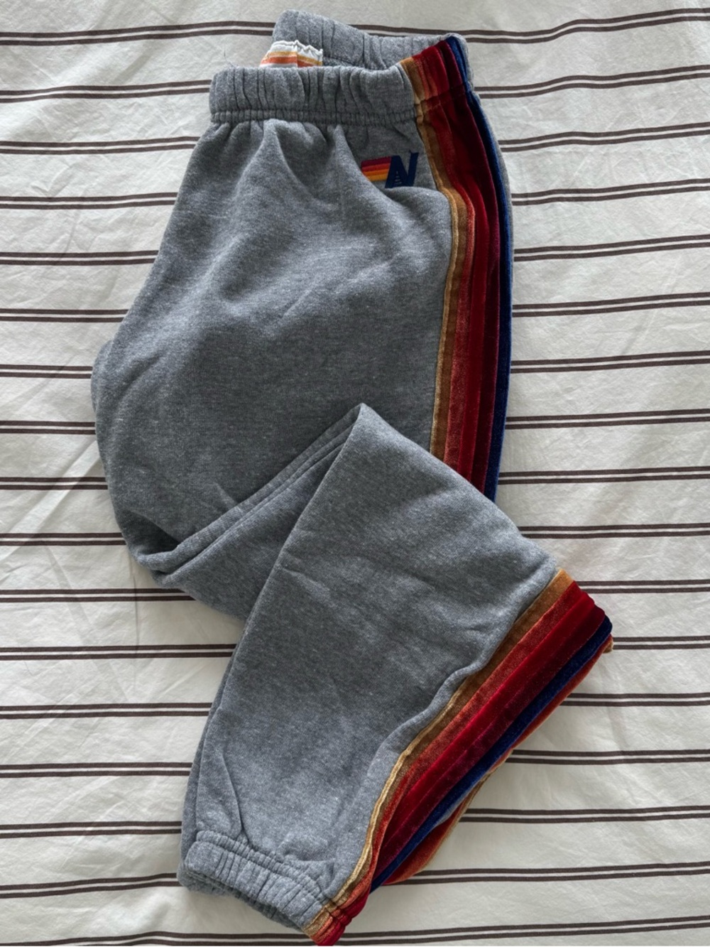 Aviator Nation Gray Joggers with Rainbow Velvet Stripes